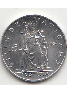 1964 - Anno II - Lire 5 Ivstitia Fior di Conio Paolo VI